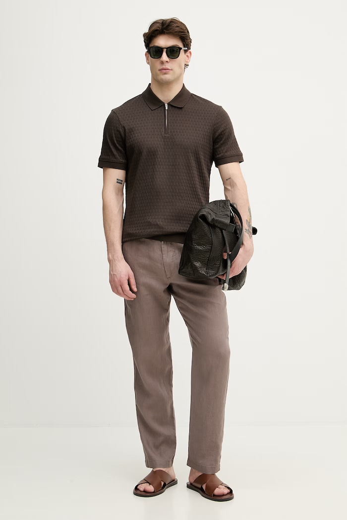 United Colors of Benetton hlače za muškarce od lana 4AGHUF00M. smeđa SS26