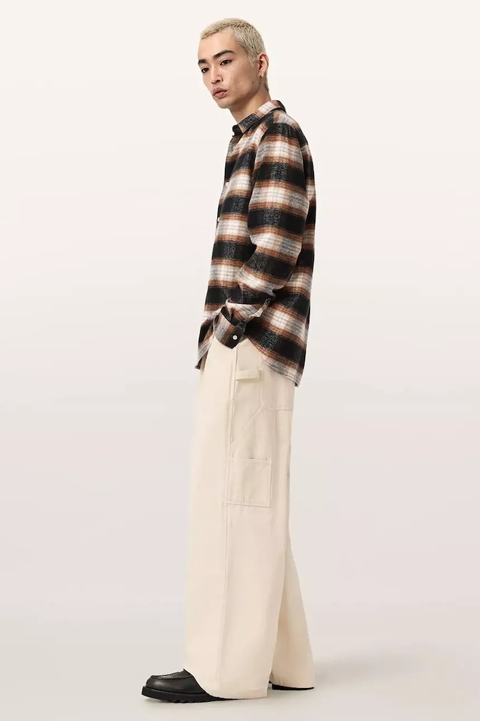 AllSaints nohavice wide leg pánske bavlnené JACKSON M006TE béžová