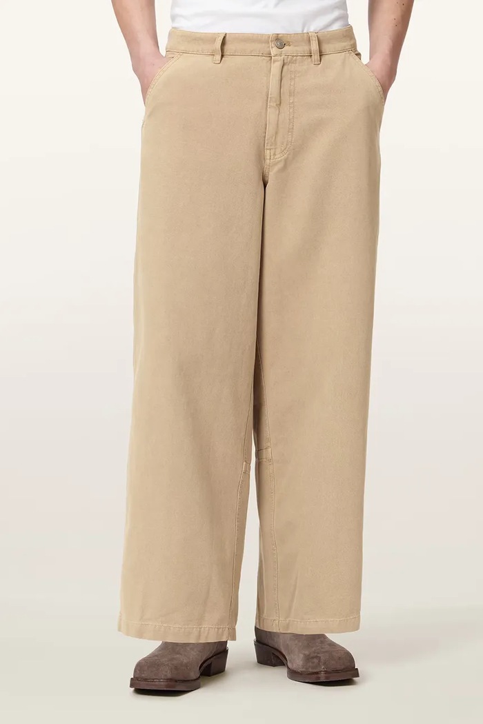 AllSaints Nohavice wide leg pánske bavlnené JACKSON béžová M006TE