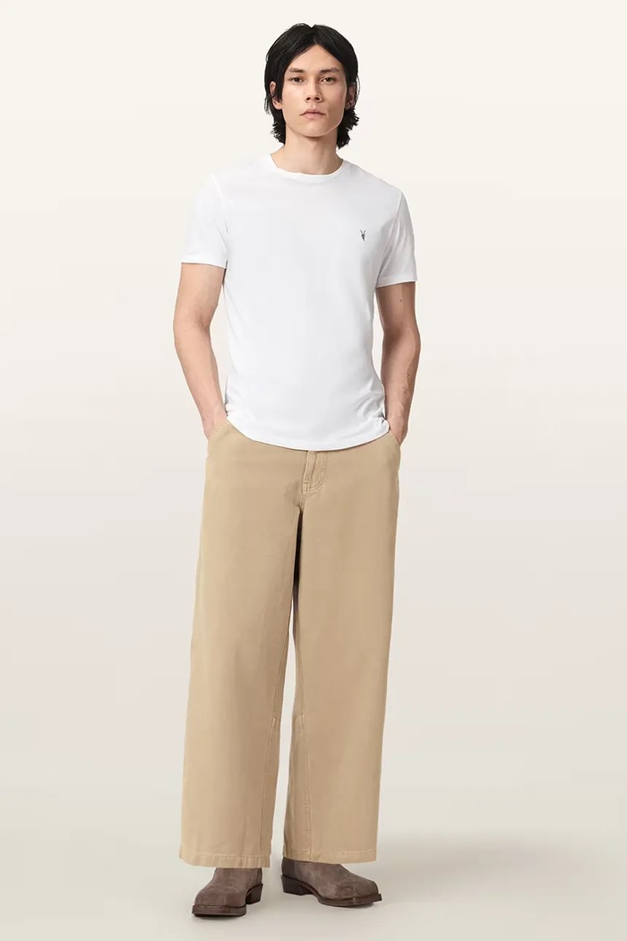AllSaints Nohavice wide leg pánske bavlnené JACKSON M006TE béžová SS26