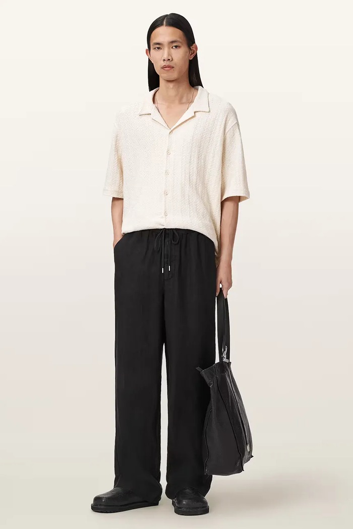 Îmbrăcăminte AllSaints pantaloni de bărbați de in SHARP M023TE negru