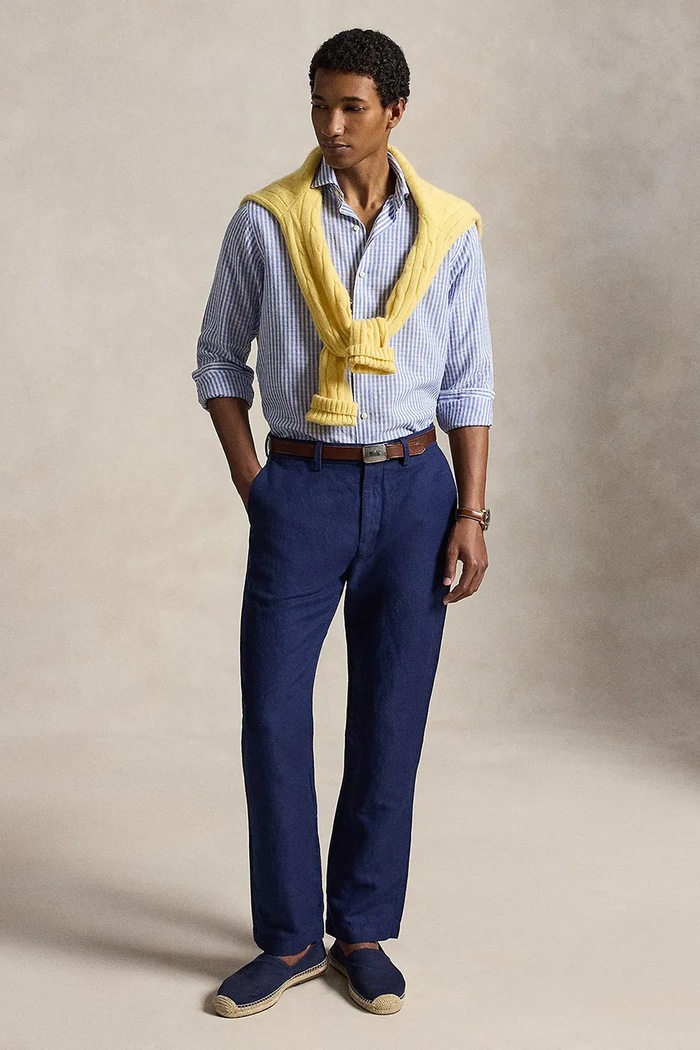 Odzież Polo Ralph Lauren spodnie męskie z lnem 710A13266 granatowy