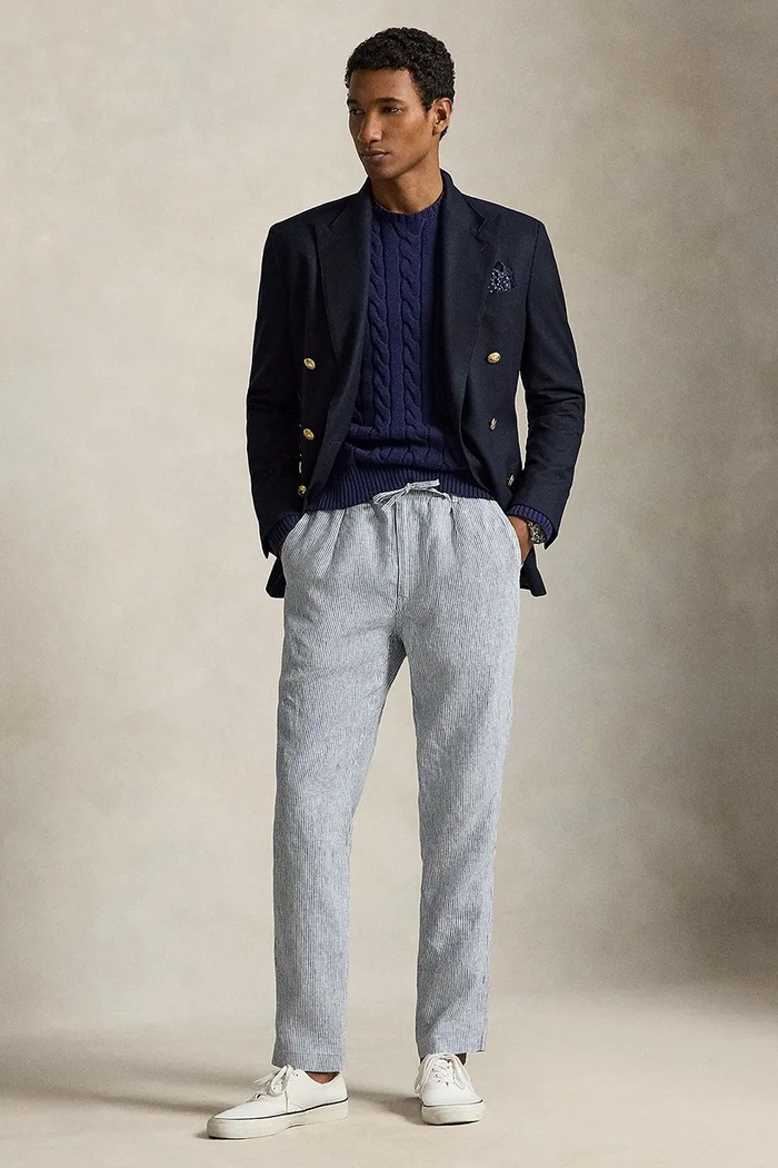 Oblečenie Polo Ralph Lauren nohavice pánske ľanové 710P08270 modrá