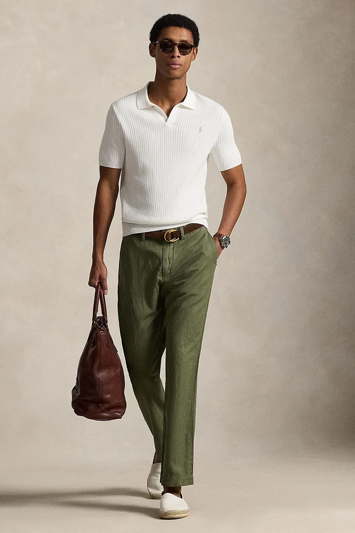 Oblečenie Polo Ralph Lauren nohavice pánske ľanové 710A13235 zelená