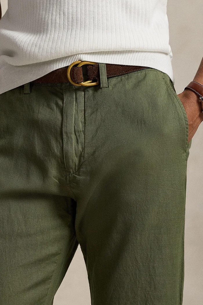 Polo Ralph Lauren nohavice pánske ľanové zelená 710A13235