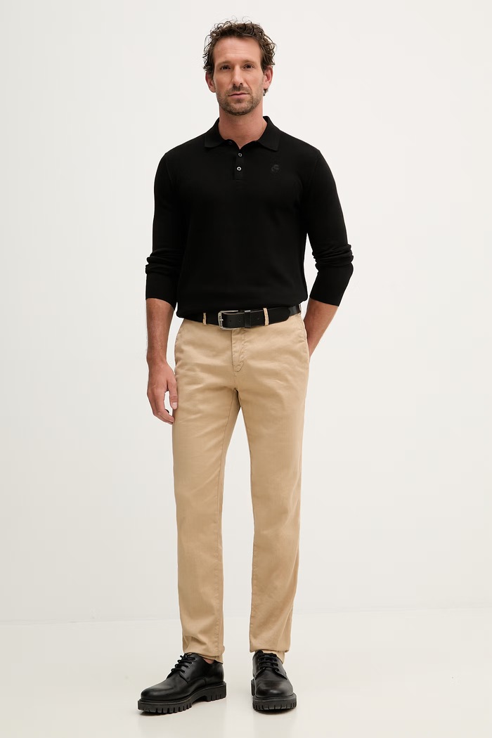Karl Lagerfeld nohavice regular pánske s prímesou ľanu 562819.265350 béžová SS26