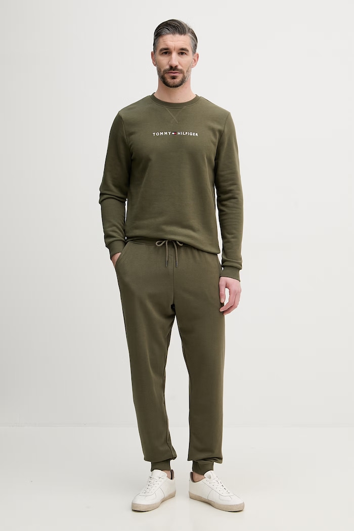 Tommy Hilfiger teplákové nohavice pánske s bavlnou UM0UM03664 zelená SS26