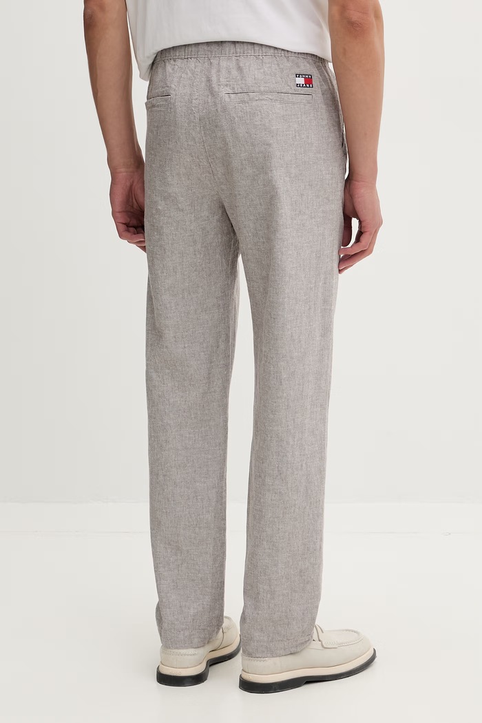 Odzież Tommy Jeans spodnie męskie z lnem DM0DM22820 beżowy