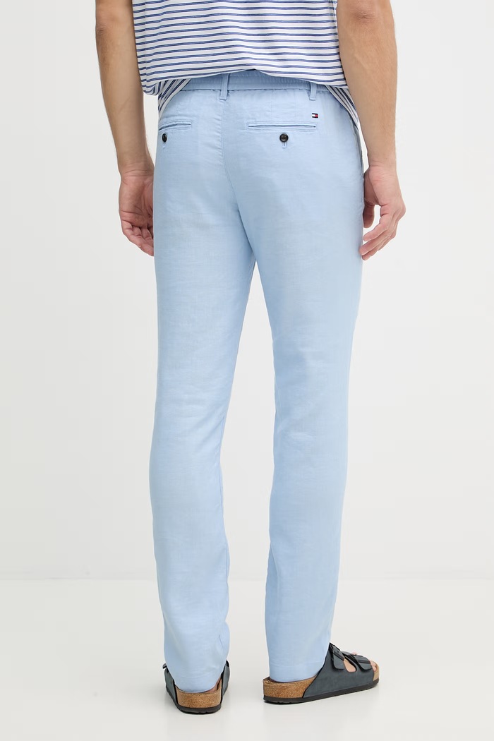 Oblečenie Tommy Hilfiger nohavice pánske s ľanom MW0MW42337 modrá