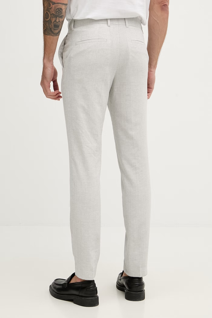 Oblečenie BOSS nohavice slim fit pánske s prímesou ľanu Genius 50561874 sivá