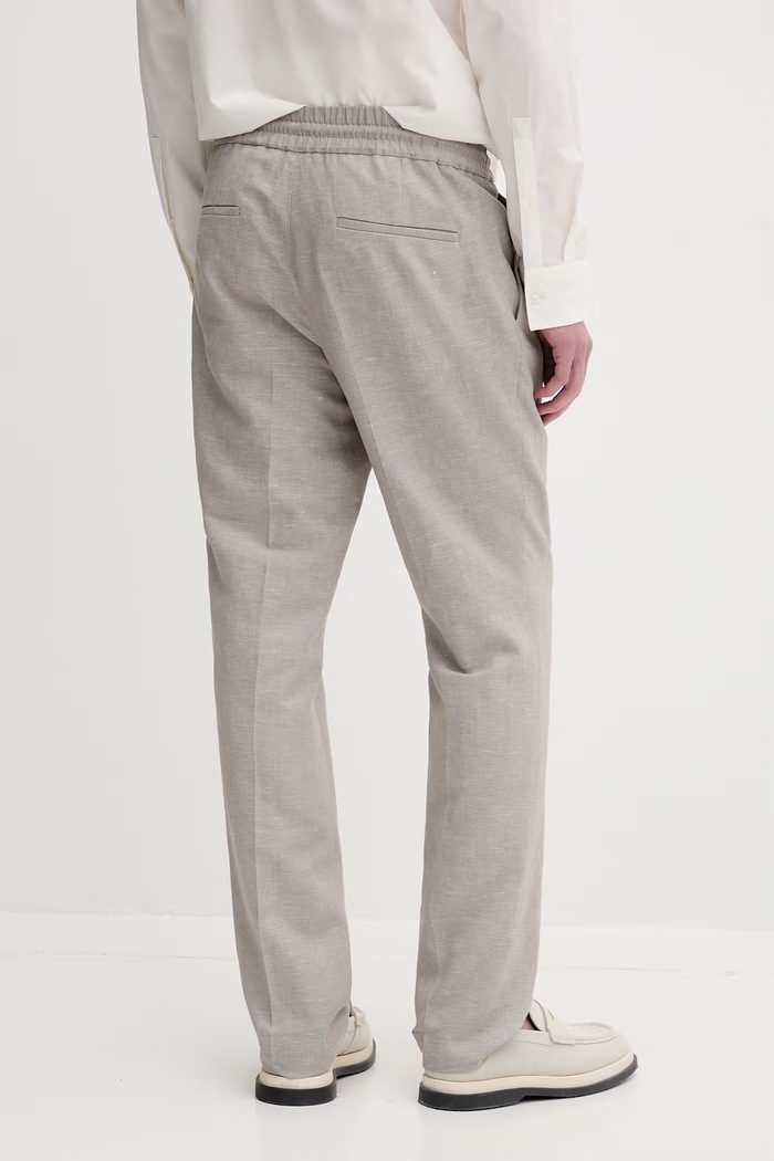 Odzież HUGO spodnie slim fit męskie z dodatkiem lnu Getlin251F3 50559695 beżowy