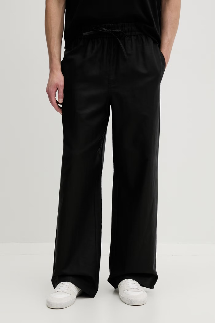 Karl Lagerfeld Jeans nohavice pánske s ľanom čierna B2M10142
