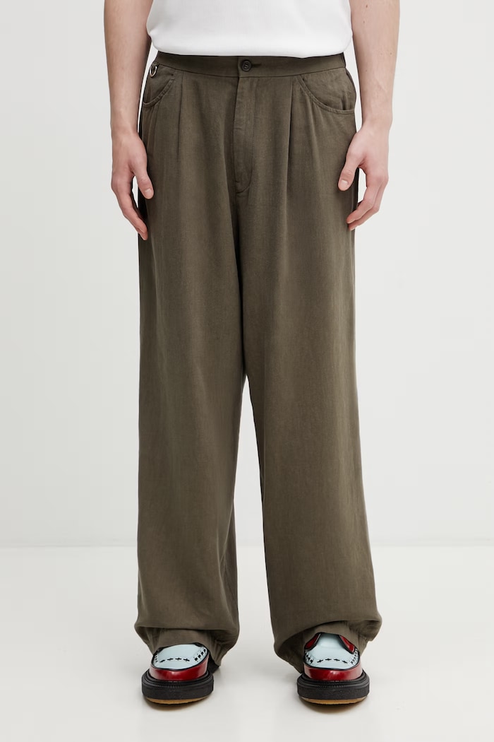 Undercover PANTS pantaloni cu amestec de in pentru bărbați verde UP1F4502