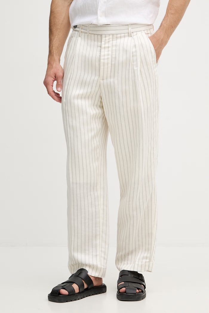 Tommy Hilfiger spodnie straight męskie z lnem NEW YORK beżowy MW0MW42709