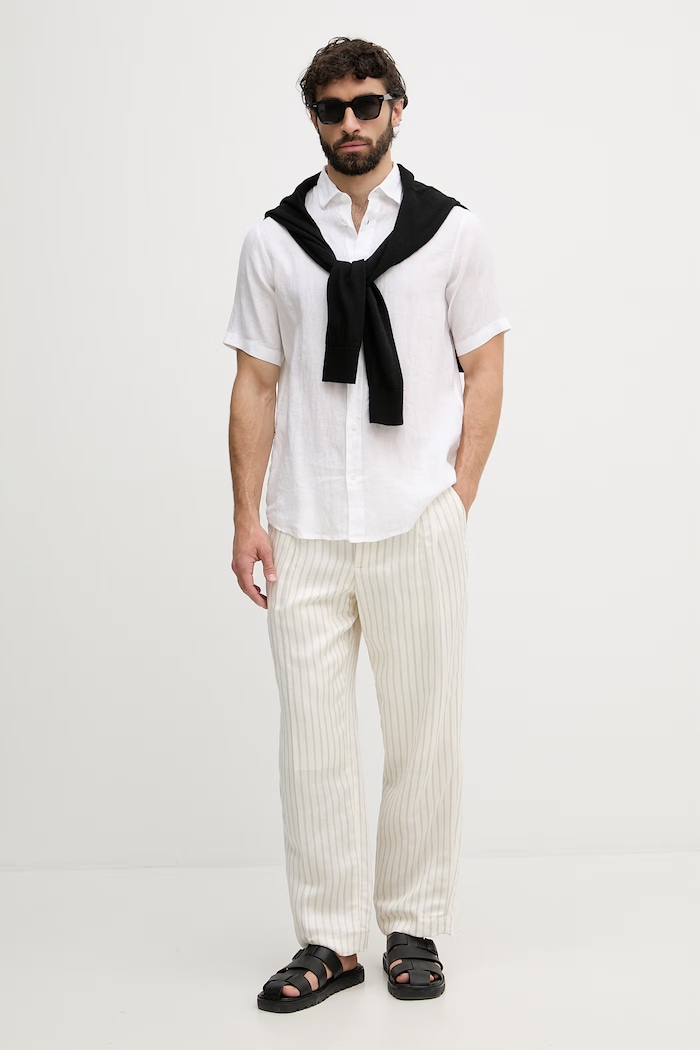 Tommy Hilfiger spodnie straight męskie z lnem NEW YORK MW0MW42709 beżowy SS26