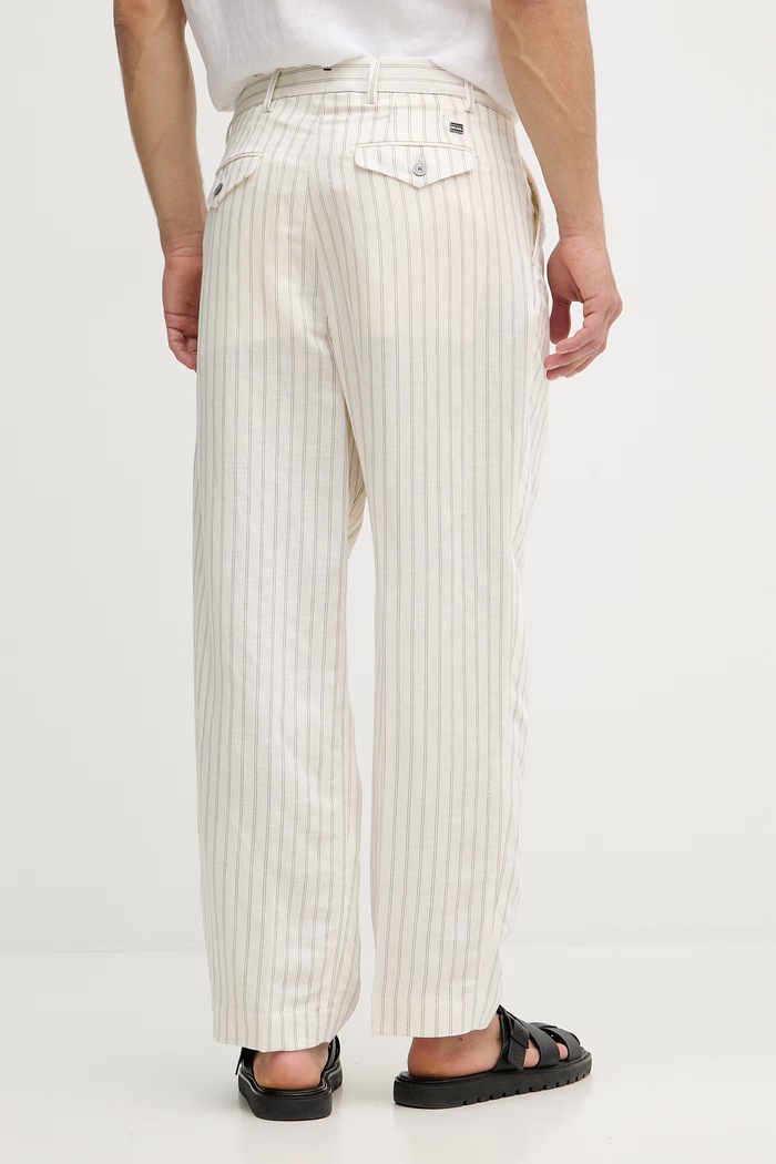 Odzież Tommy Hilfiger spodnie straight męskie z lnem NEW YORK MW0MW42709 beżowy