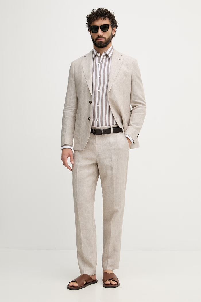 Michael Kors nohavice pánske ľanové MK0SP01211 béžová SS26