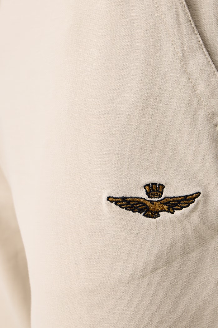 Spodnie dresowe męskie bawełniane z elastanem Aeronautica Militare PF1025UF00674 beżowy