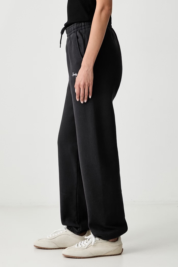 Sporty & Rich Signature NY spodnie dresowe bawełniane damskie czarny PA07071329BA02