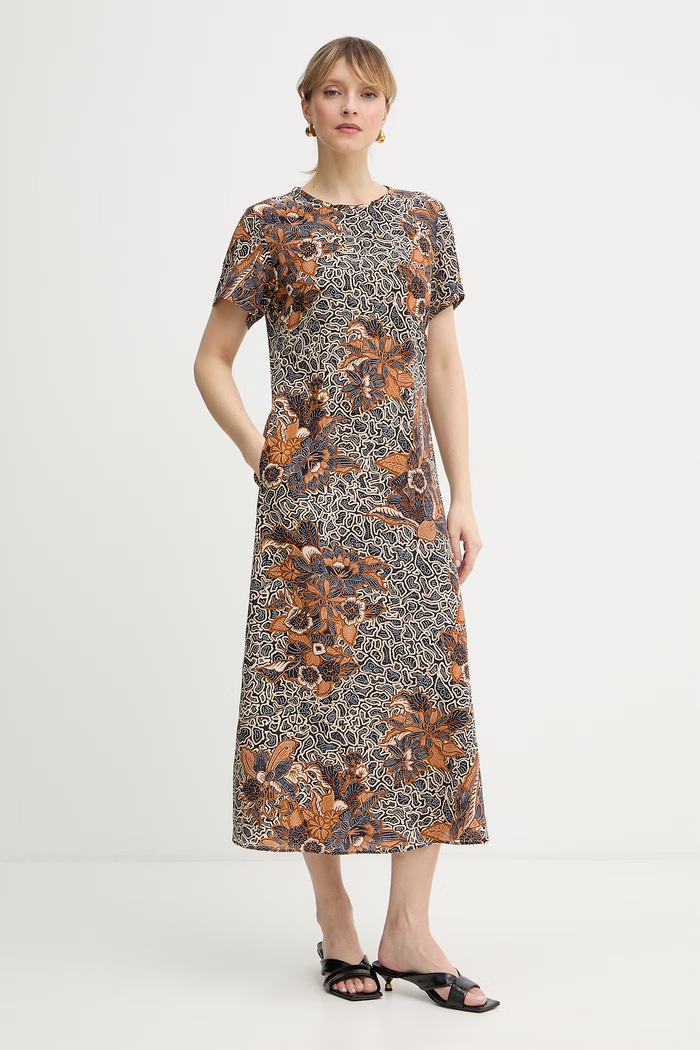 Hedvábné šaty Weekend Max Mara CRESPO jemný vzor námořnická modř 2615221042600
