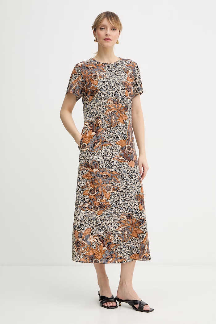 Hedvábné šaty Weekend Max Mara CRESPO jemný vzor námořnická modř 2615221042600