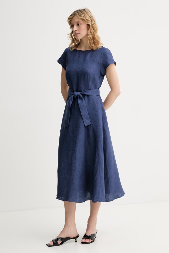 Weekend Max Mara šaty ľanové ESORDIO 2615221052600 tmavomodrá SS26