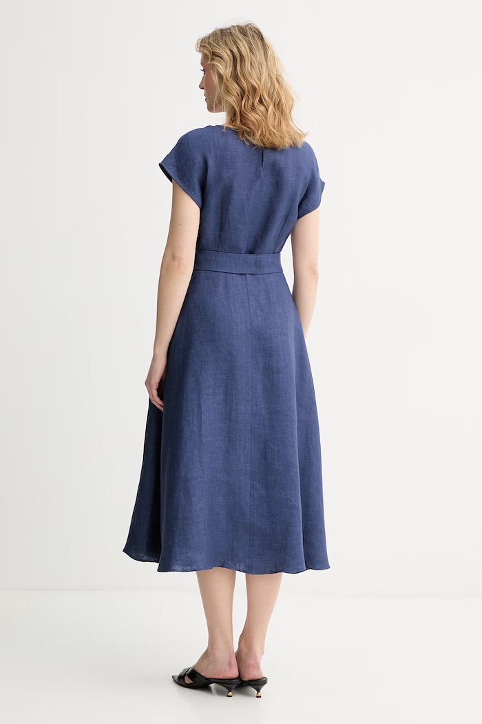 Oblečenie Weekend Max Mara šaty ľanové ESORDIO 2615221052600 tmavomodrá