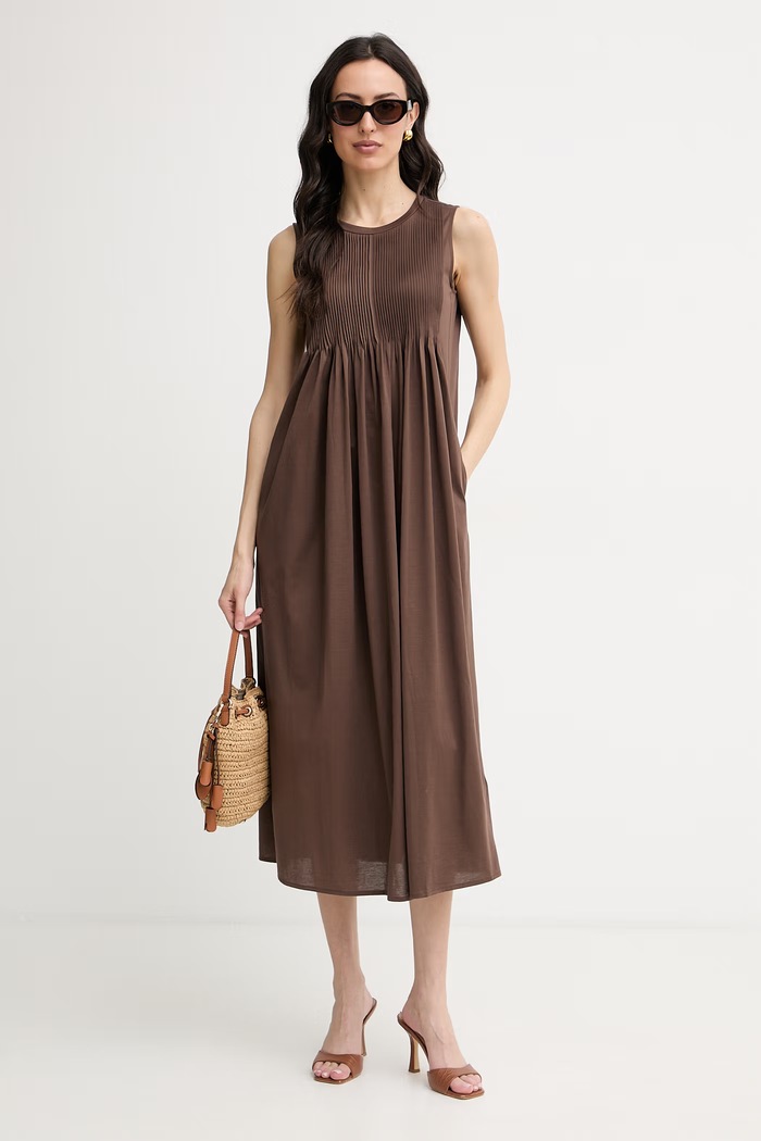 Weekend Max Mara sukienka letnia bawełniana RICORDO 2615621022600 brązowy SS26