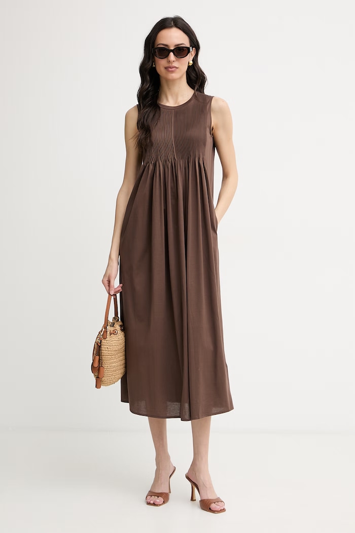 Weekend Max Mara sukienka letnia bawełniana RICORDO 2615621022600 brązowy SS26