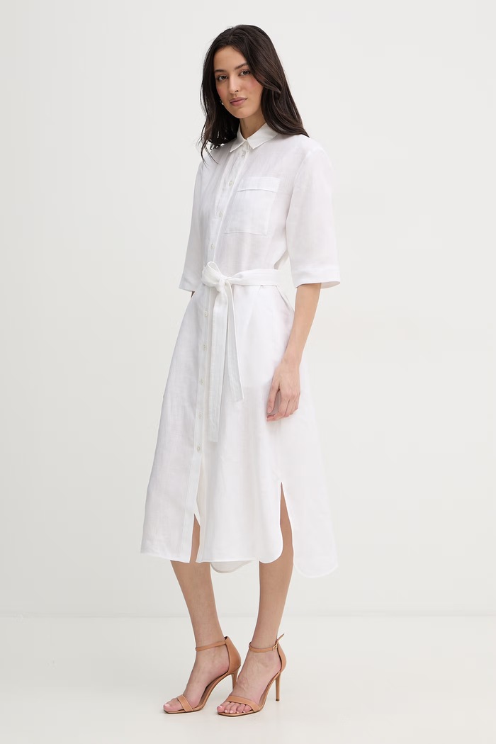 MM by Max Mara letné šaty ľanové TABELLA 2616221068600 biela SS26