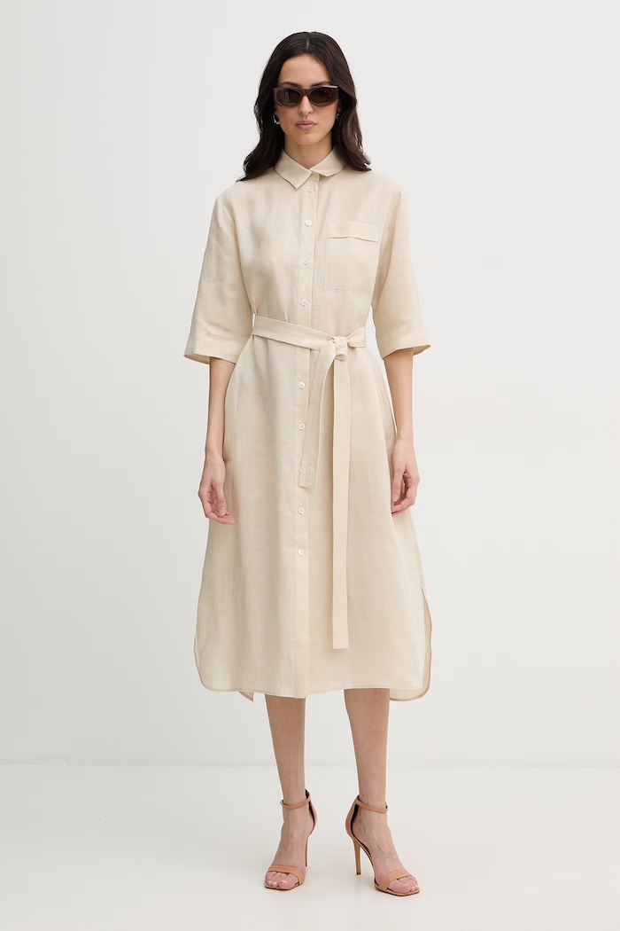 MM by Max Mara letné šaty ľanové TABELLA 2616221068600 béžová SS26