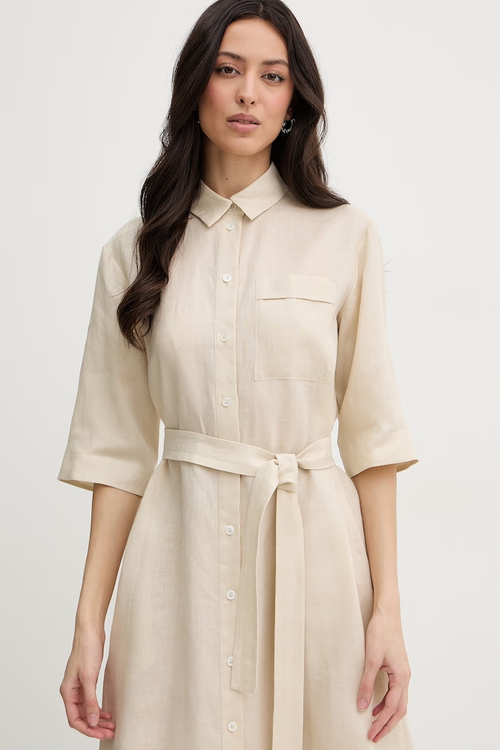 MM by Max Mara letné šaty ľanové TABELLA béžová 2616221068600