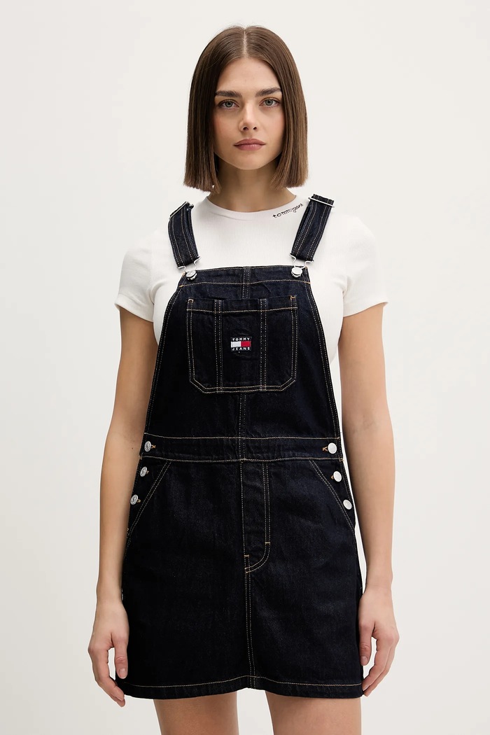 Bavlnené šaty Tommy Jeans nášivka tmavomodrá DW0DW22555