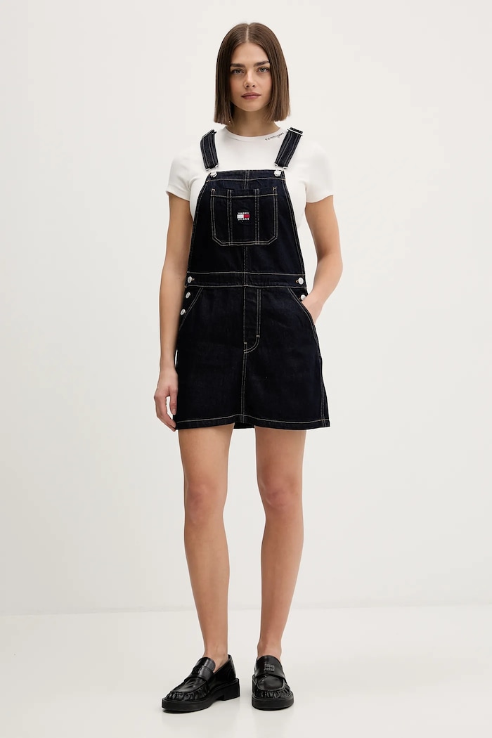 Bavlnené šaty Tommy Jeans DW0DW22555 tmavomodrá SS26