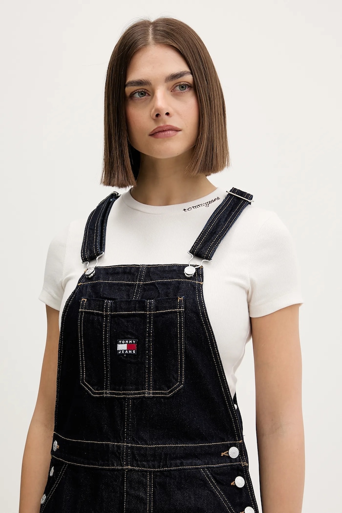Bavlnené šaty Tommy Jeans tmavomodrá DW0DW22555