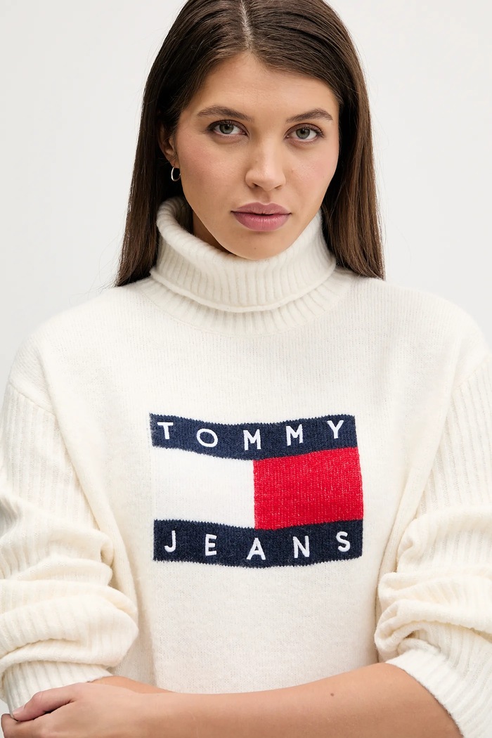 Φόρεμα από μείγμα μαλλιού Tommy Jeans μπεζ DW0DW21908