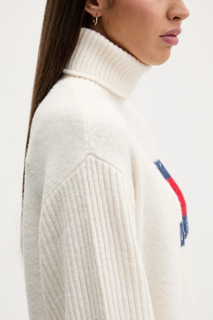 Φόρεμα από μείγμα μαλλιού Tommy Jeans DW0DW21908 μπεζ