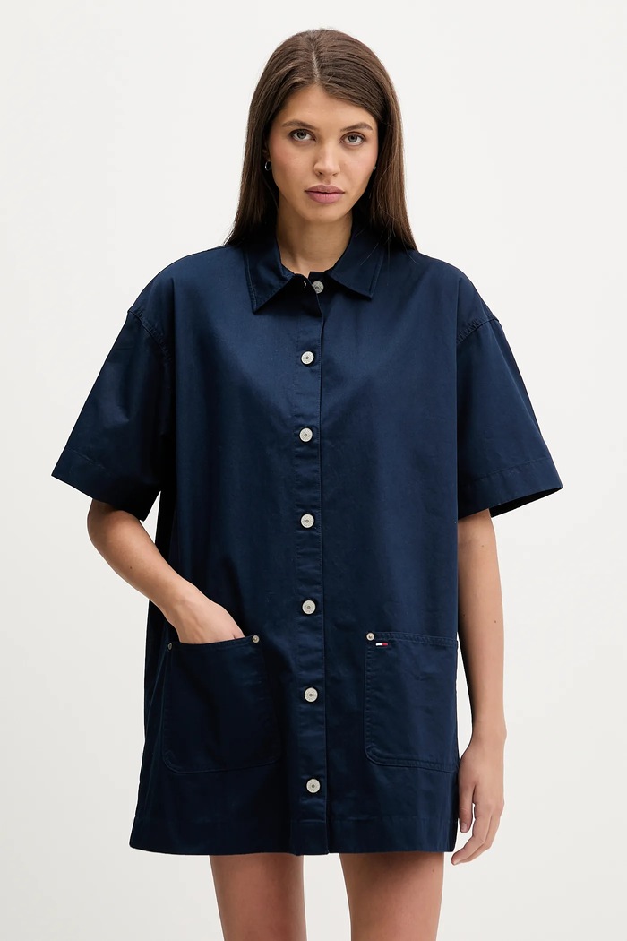 Bavlněné šaty Tommy Jeans mini námořnická modř DW0DW22531