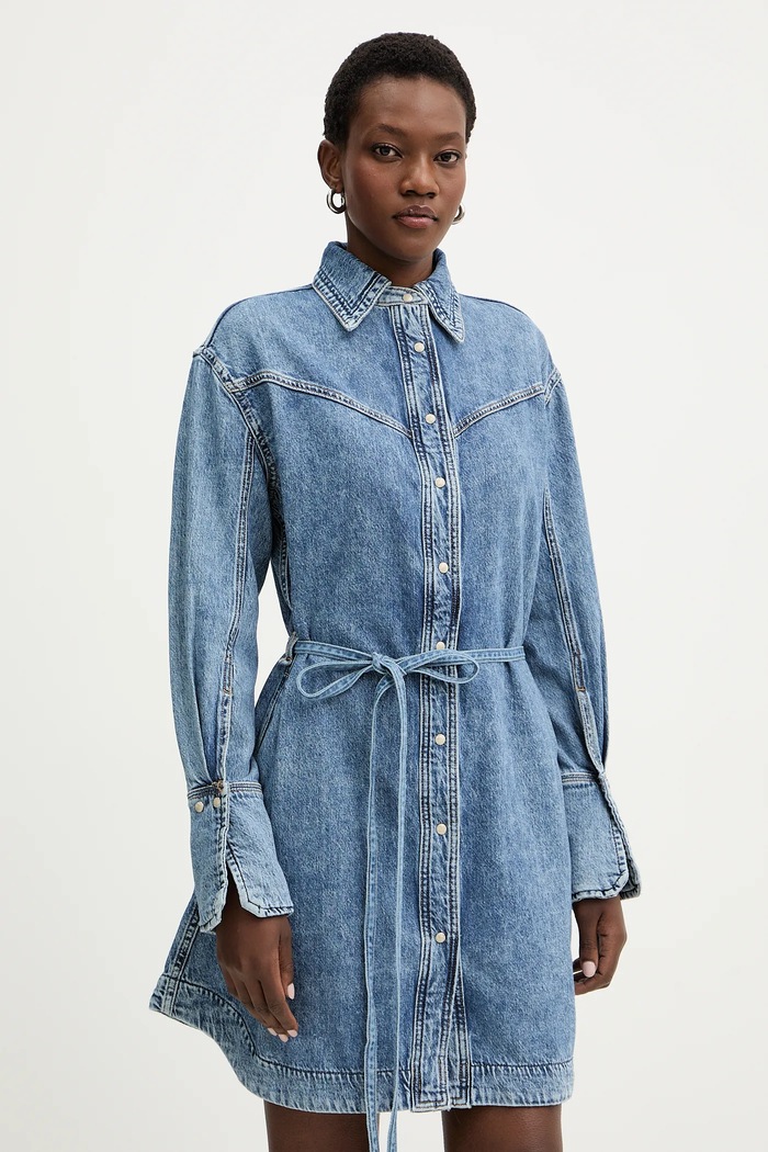 Φόρεμα τζιν BOSS Orange C SHIRTDRESS μακρύ μπλε 50557046