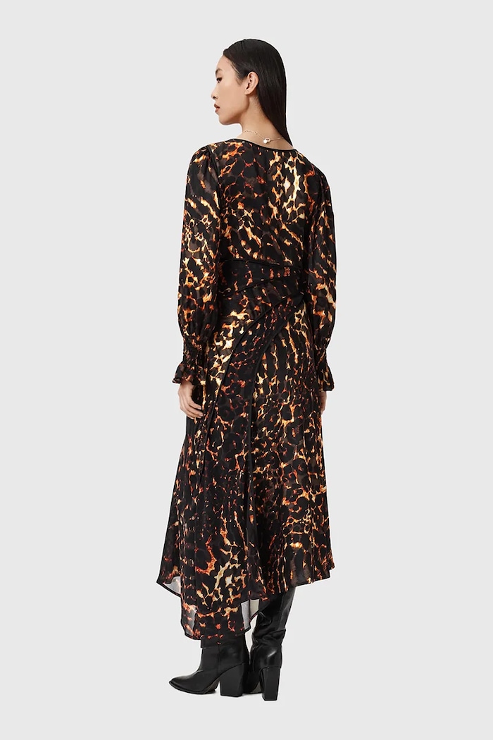 AllSaints rochie din mătase W102DD maro SS26