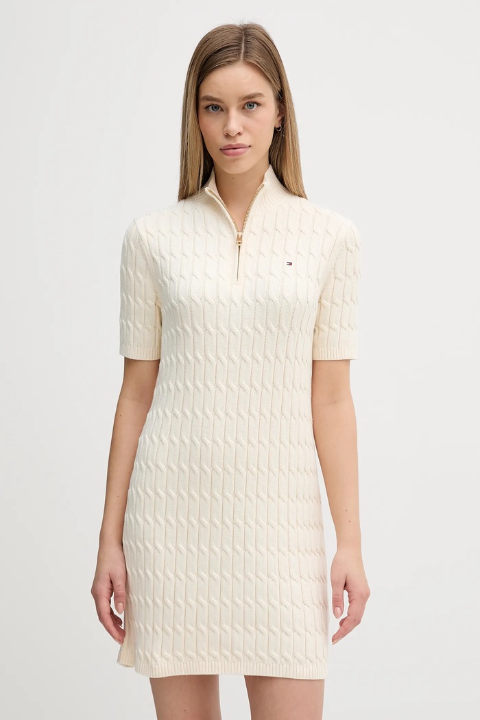 Bavlněné šaty Tommy Hilfiger nášivka béžová WW0WW48444