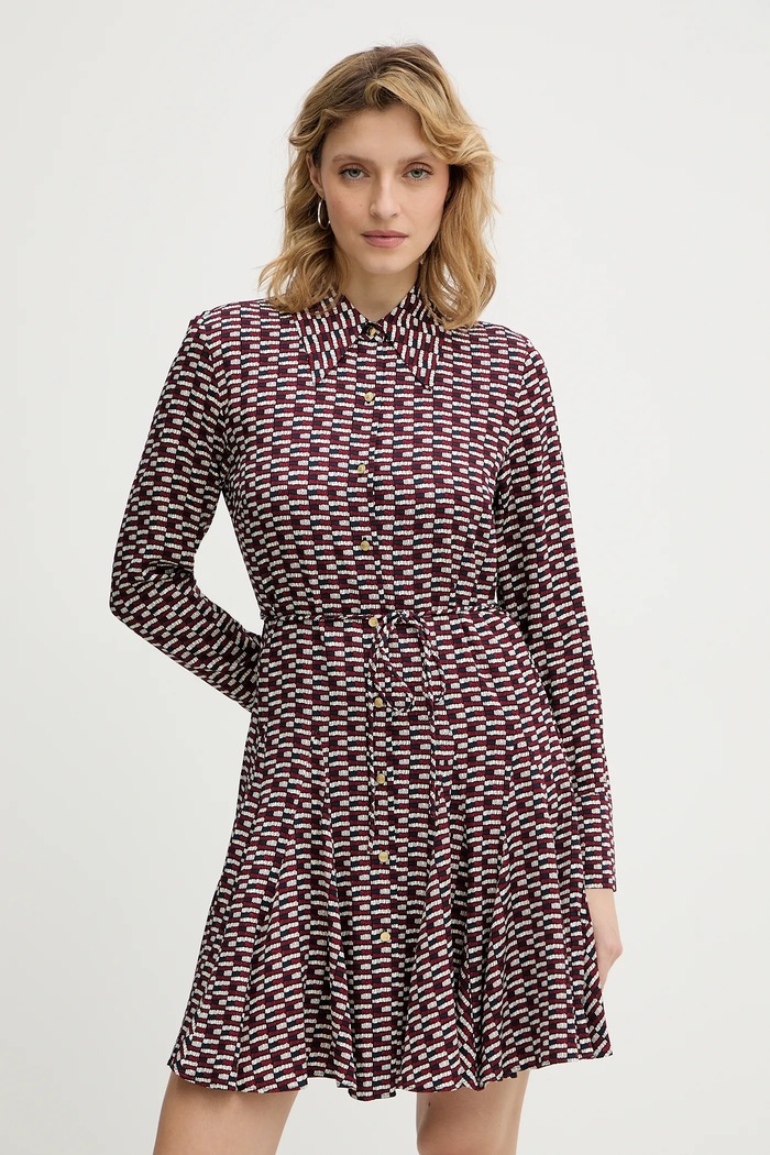Šaty Tommy Hilfiger viskóza burgundské WW0WW48629