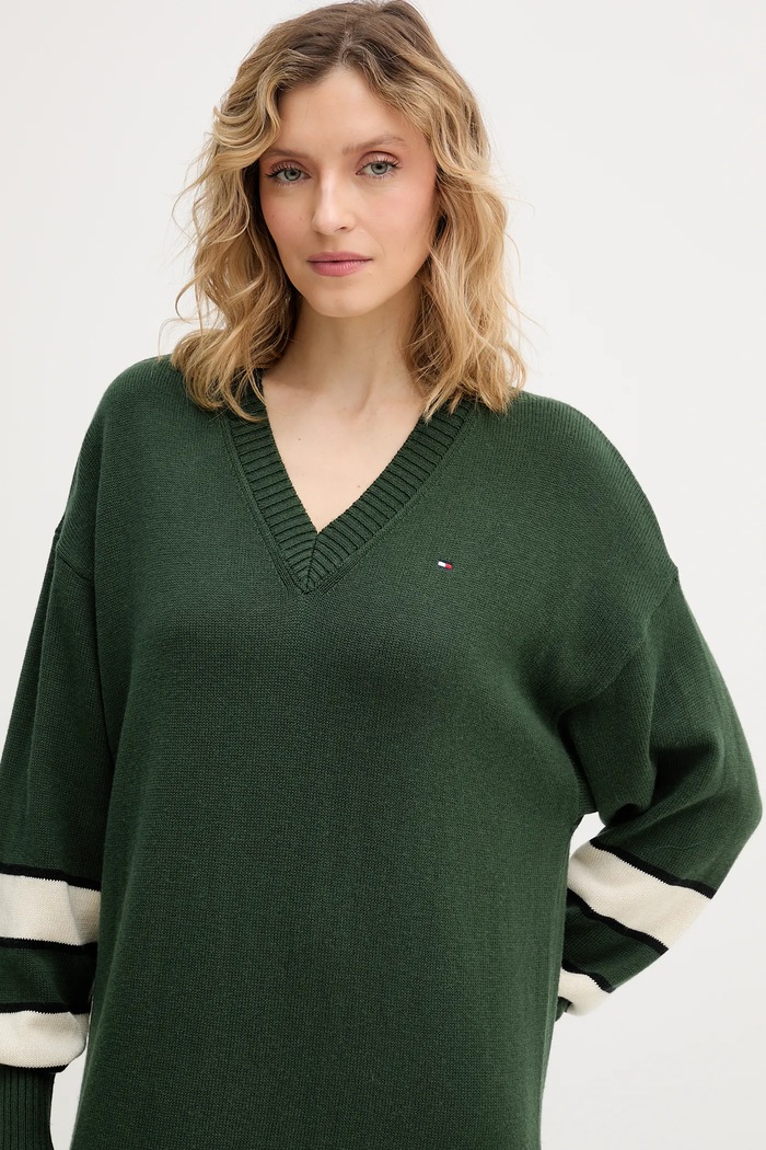 Φόρεμα με κασμίρ Tommy Hilfiger πράσινο WW0WW47664
