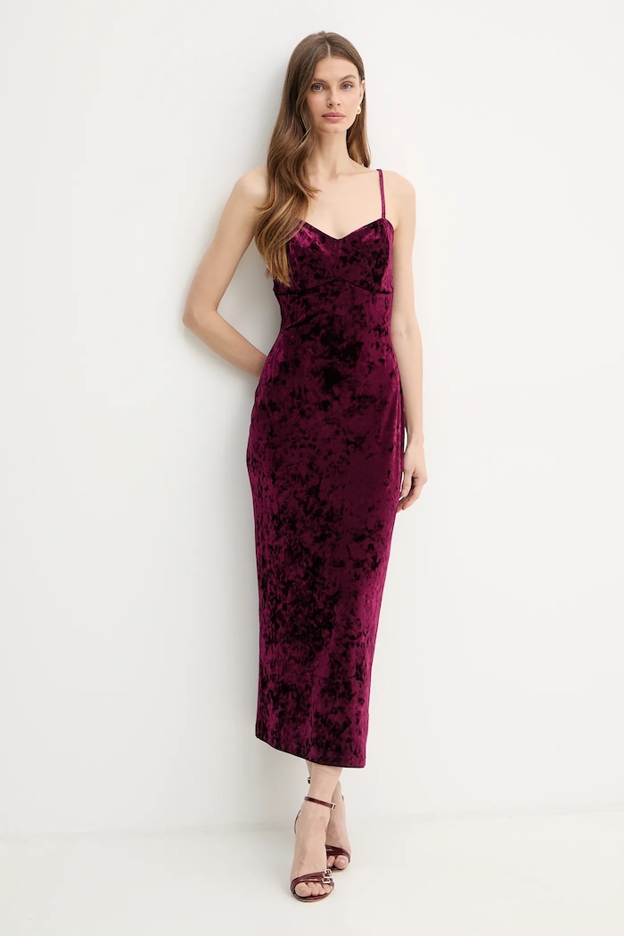 Zamatové šaty Guess W6PK1L.KJ170 burgundské SS26