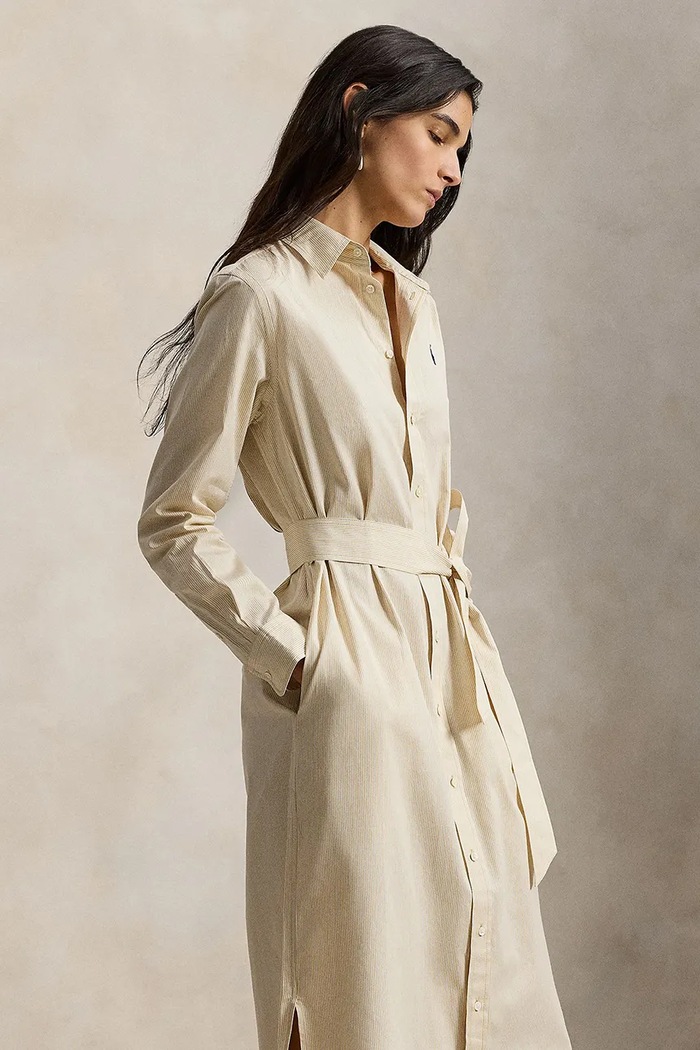 Odzież Polo Ralph Lauren sukienka bawełniana 211A96362 beżowy