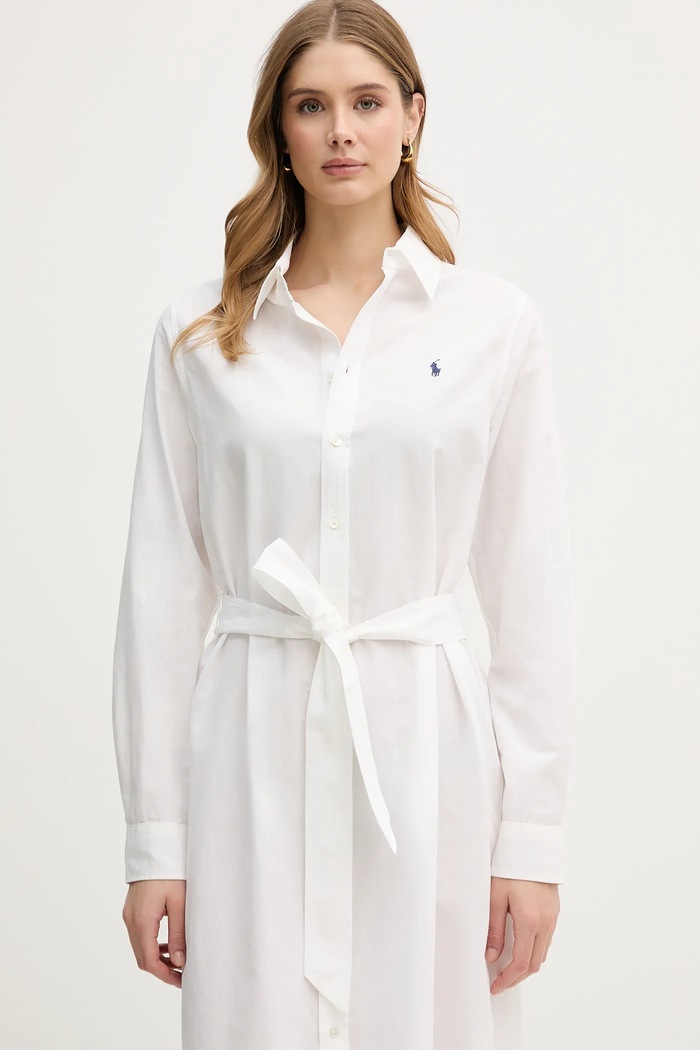 Φόρεμα από λινό Polo Ralph Lauren μπεζ 211B18781