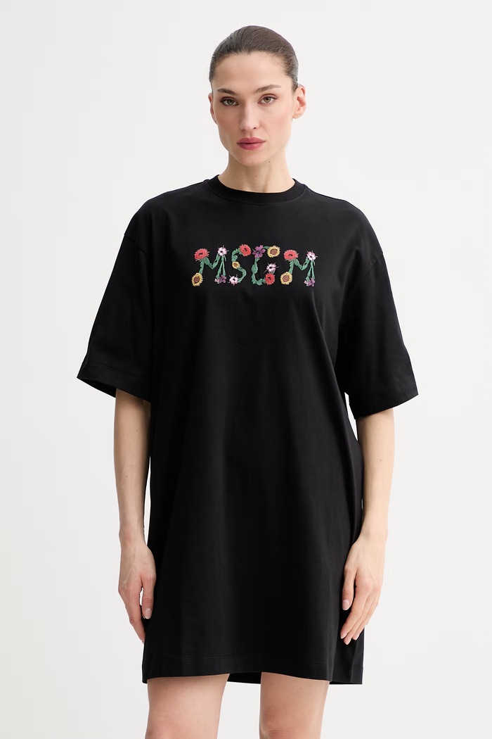 MSGM šaty bavlnené čierna 4041MDA82N.267002