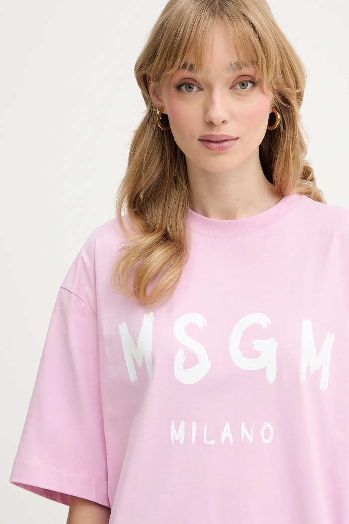 Βαμβακερό φόρεμα MSGM ροζ 4041MDA510.267002