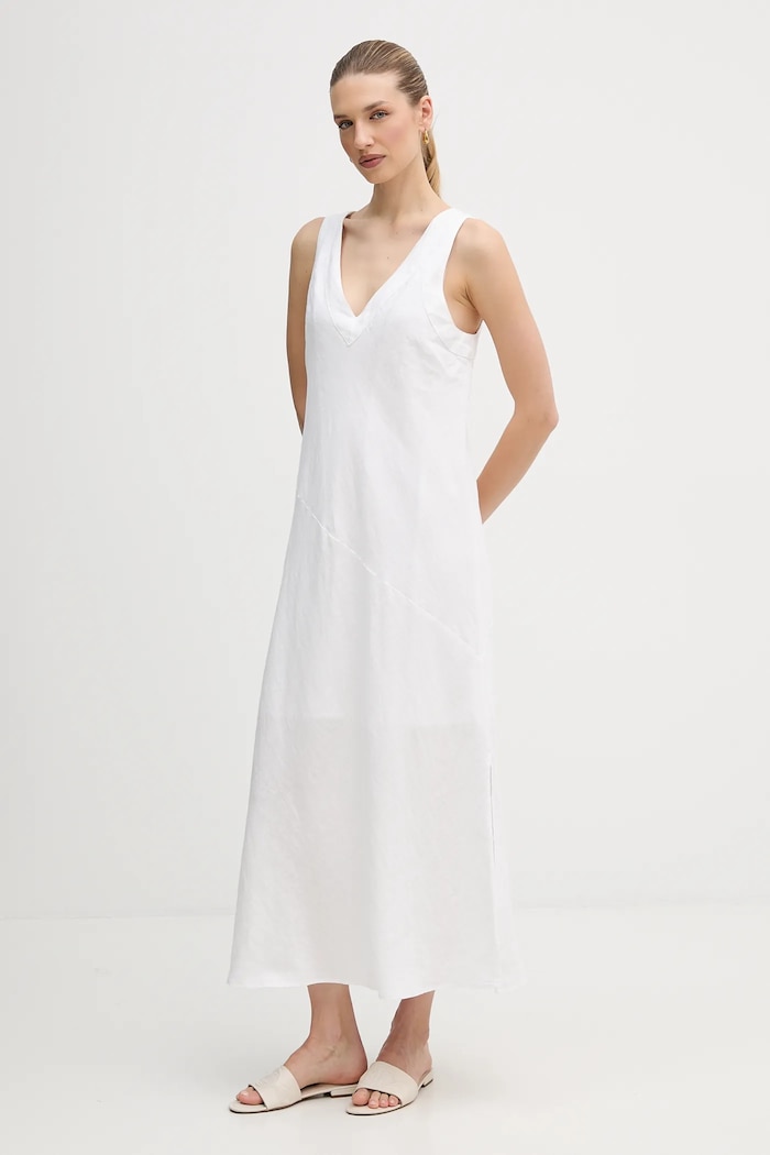 Lněné šaty Dkny P4KBCZ70 bílá SS26