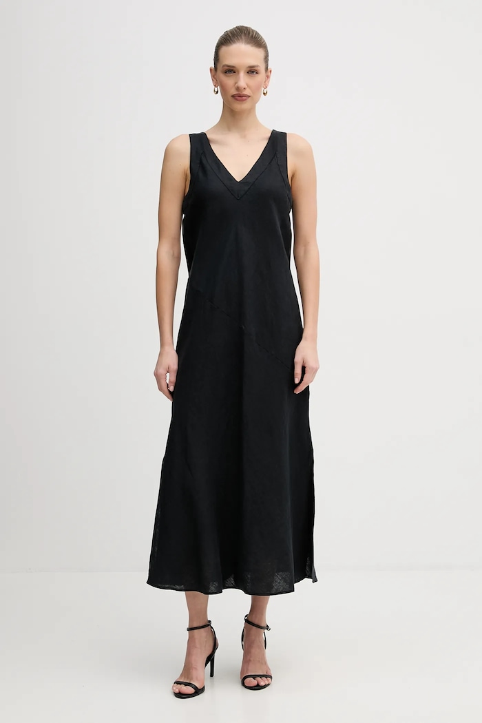 Lněné šaty Dkny maxi černá P4KBCZ70